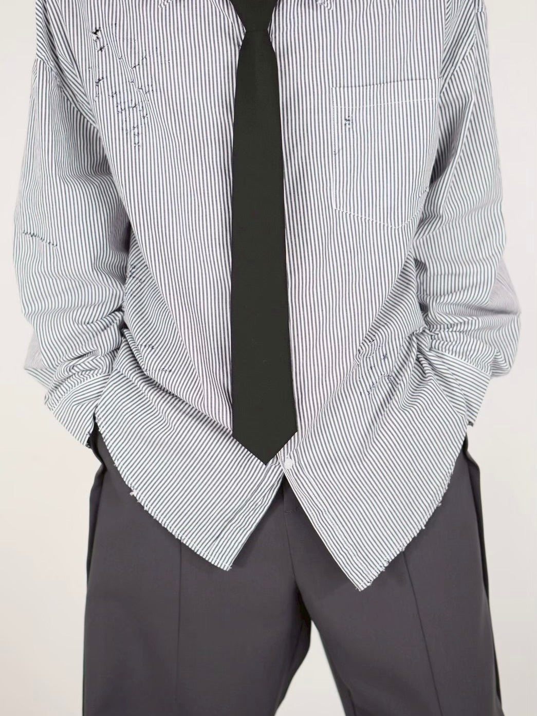 受注制【Chikashitsu +】vintage like stripe shirt