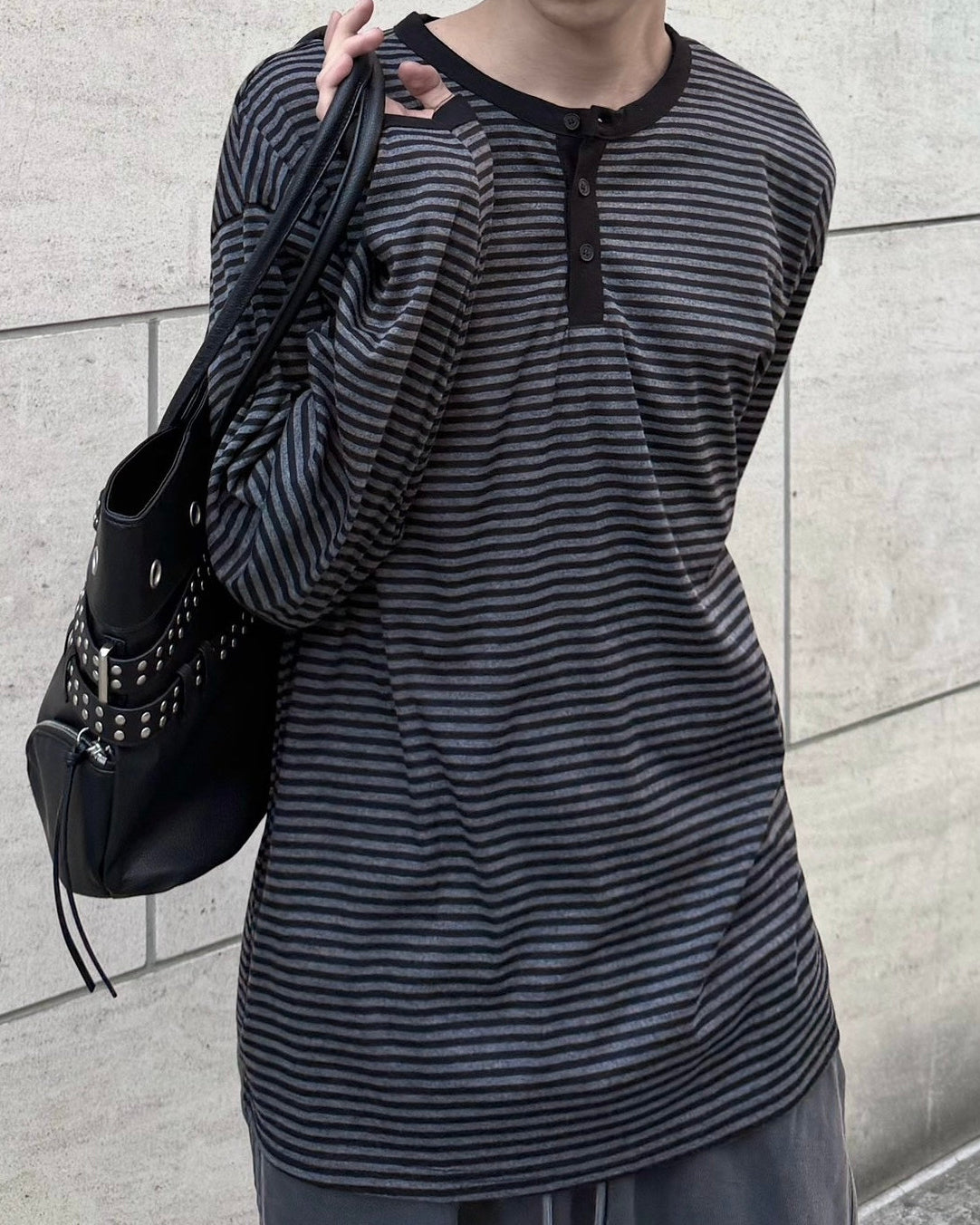 受注制【nmtc+】Striped Henley Long Sleeve