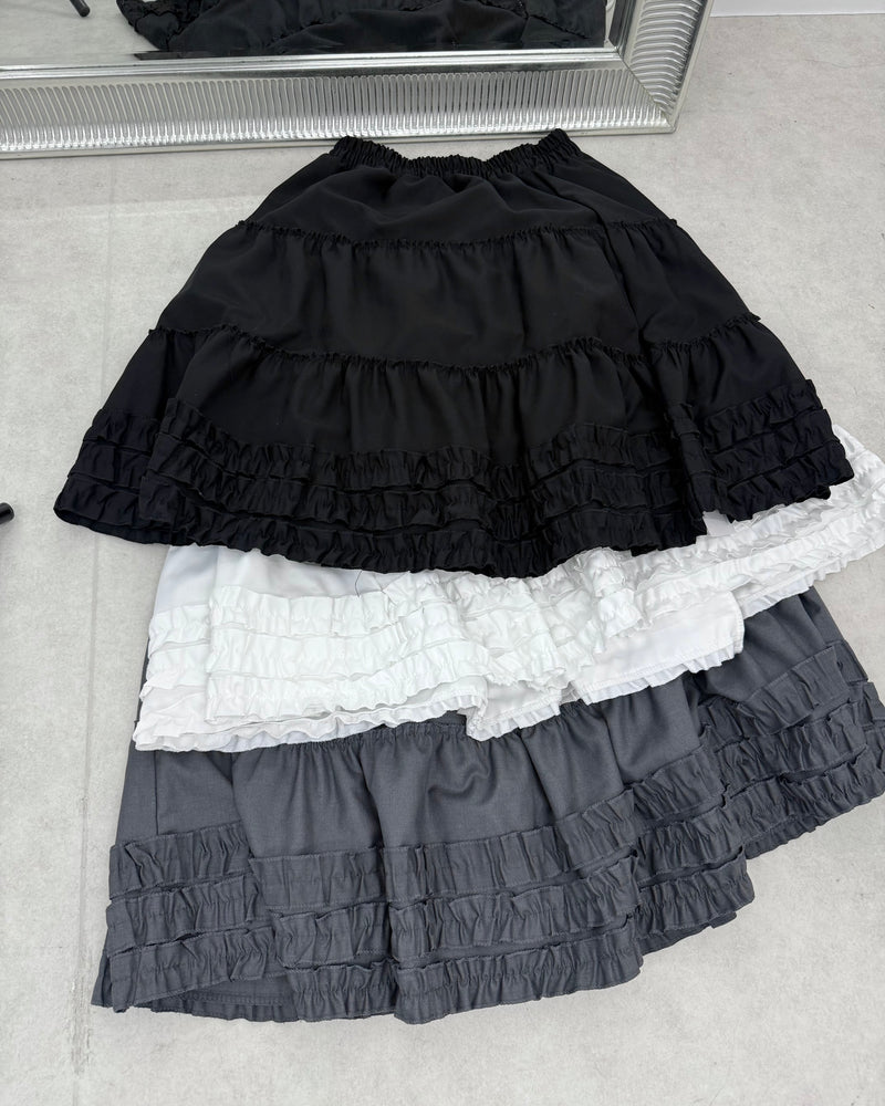 【Nerd out XU】midium frill banding skirt (3color)