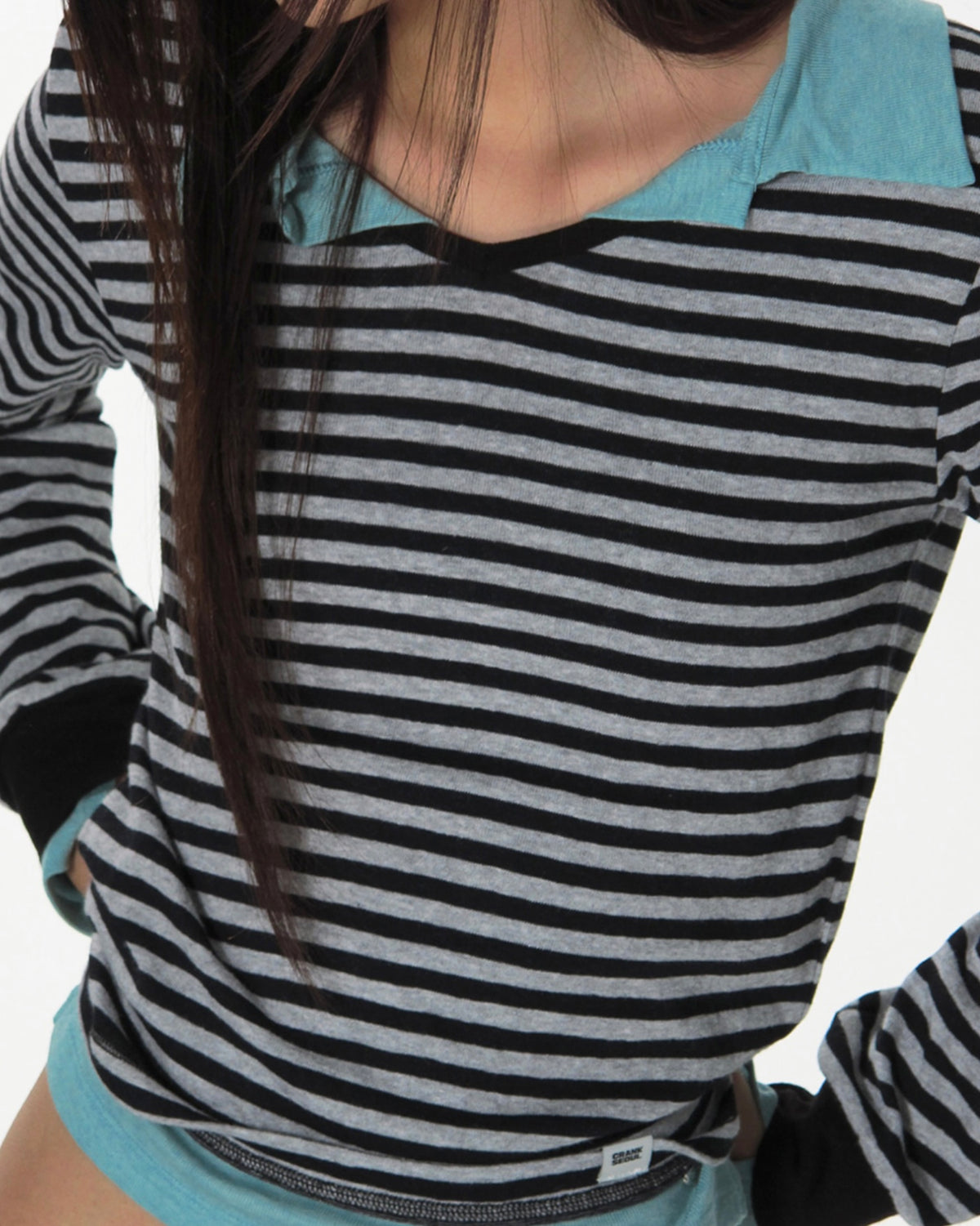 【CRANK】COZY STRIPE V-NECK TOP
