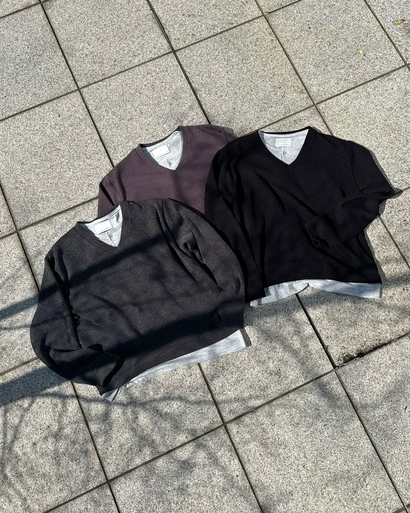 大阪店WEB限定受注制【Chikashitsu +】layered v-neck knit (3color)