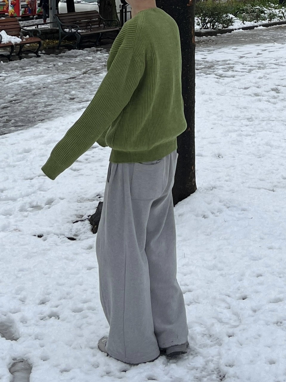 受注制【Chikashitsu +】snap button sweat pants (2color)