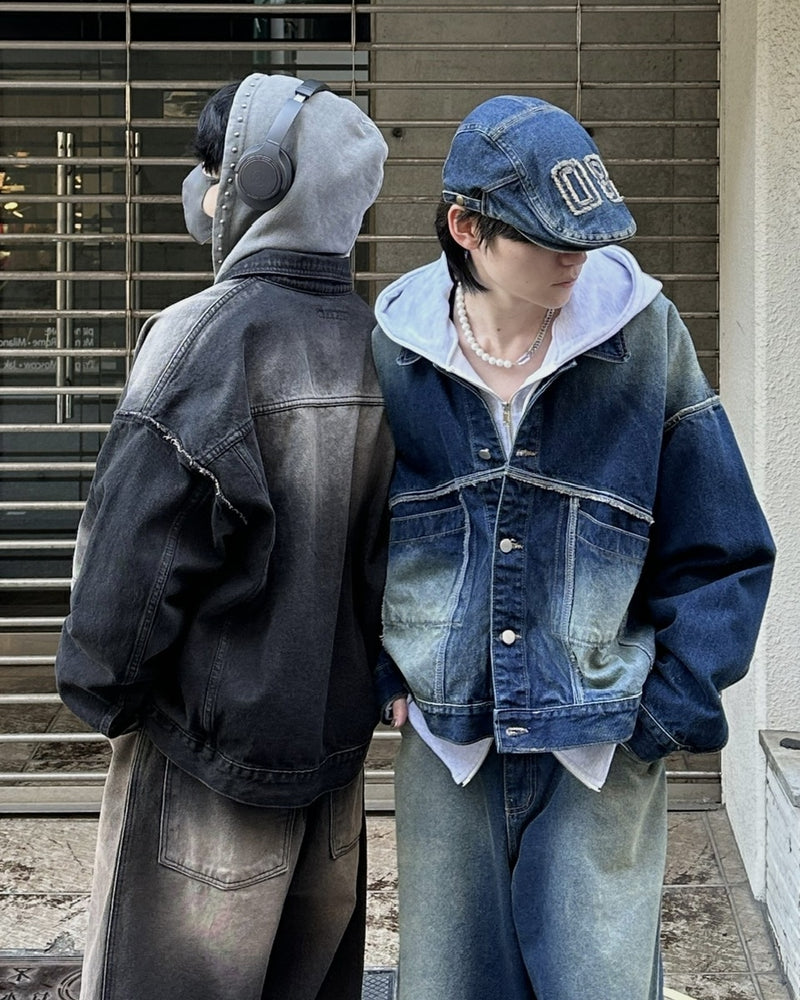 受注制【Chikashitsu +】vintage wash denim jacket (2color)