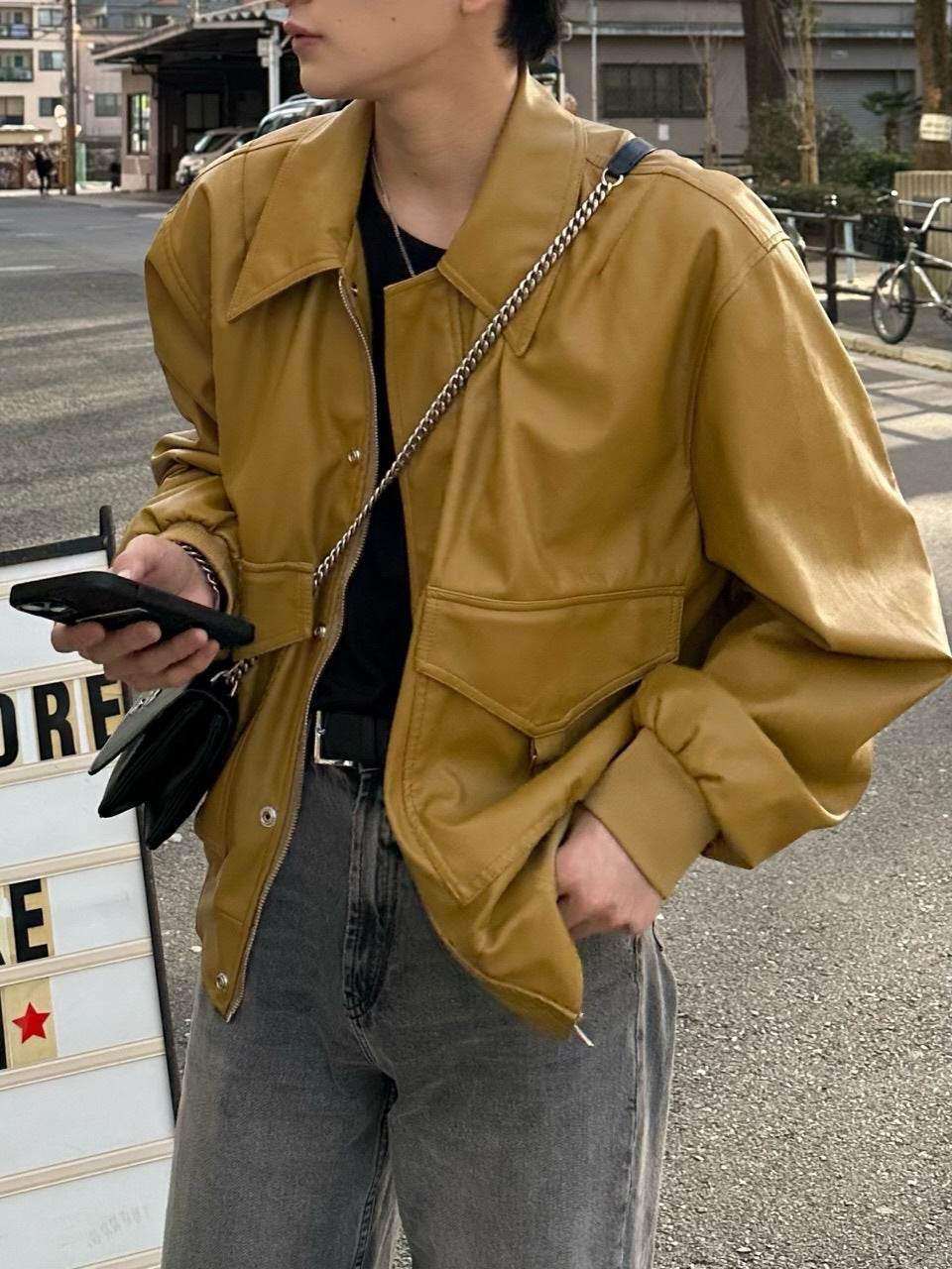 大阪店WEB限定【Chikashitsu +】double pocket leather jumper (3color)