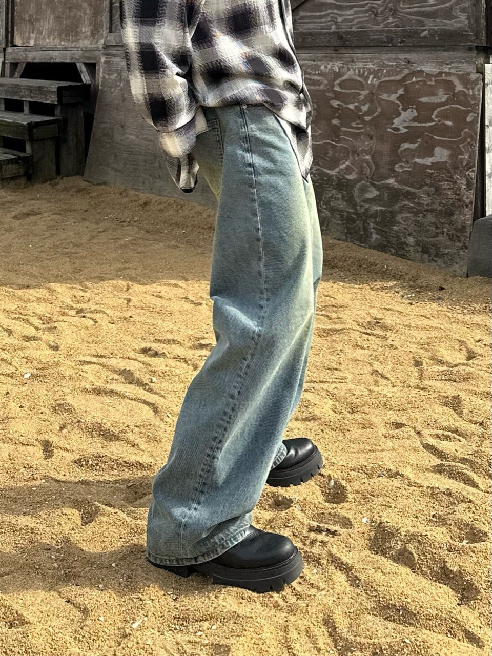 大阪店WEB限定受注制【Chikashitsu +】vintage color wash wide denim pants (3color)