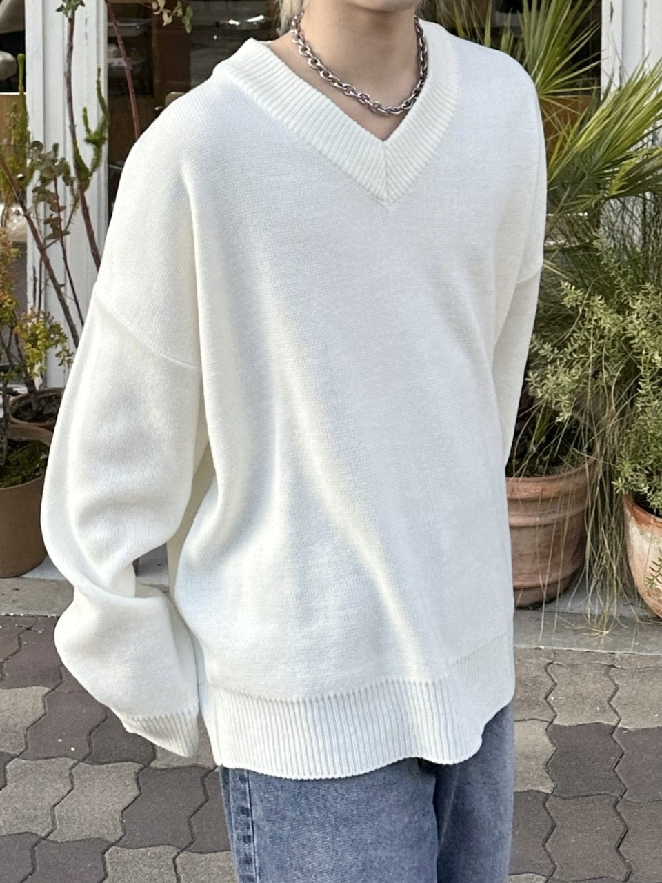 大阪店WEB限定【Chikashitsu +】basic v neck knit (4color)
