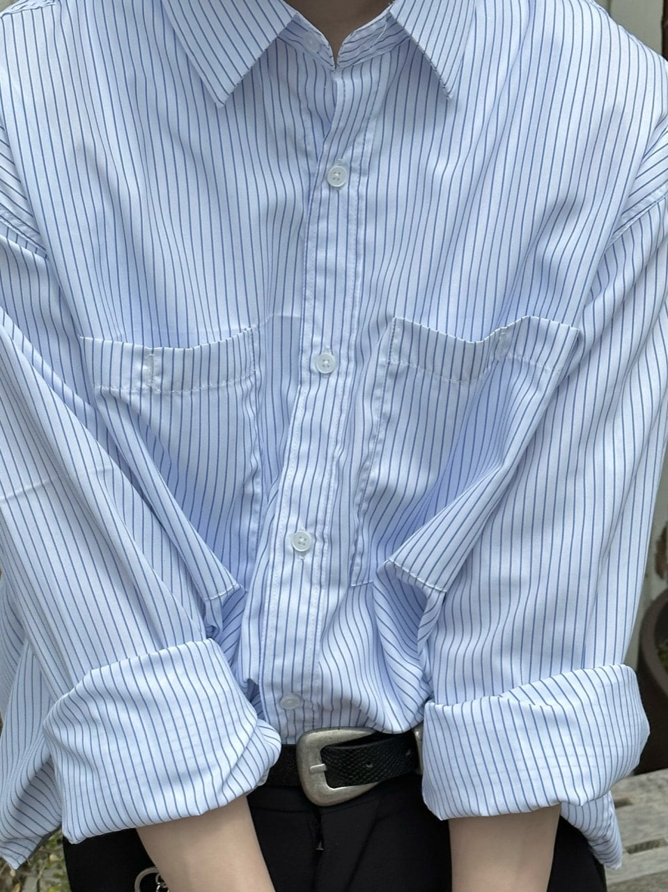 大阪店WEB限定受注制【Chikashitsu +】cropped stripe shirts (2color)