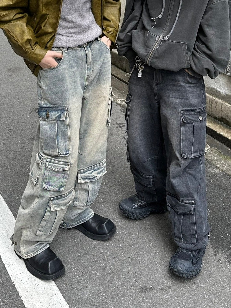 受注制【Chikashitsu +】vintage wash cargo denim pants (2color)