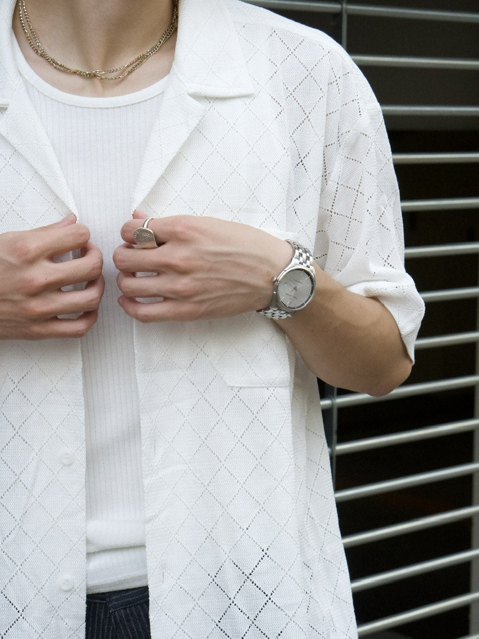 東京店WEB限定受注制【Chikashitsu +】argyle knit open color shirt (3color)