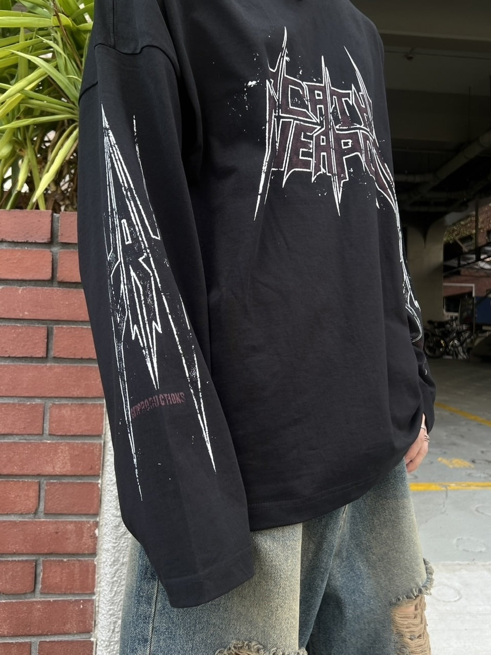 受注制【Chikashitsu +】oversized print long sleeve (2color) / 【チカシツプラス】オーバーサイズプリント長袖Tシャツ