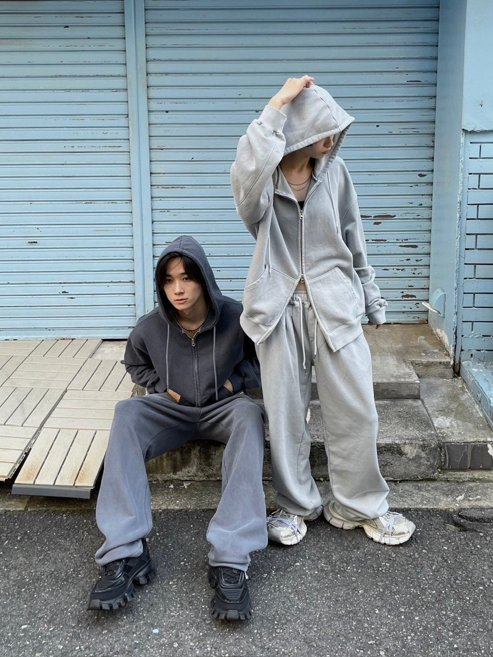 受注制【Chikashitsu +】unisex pigment wash string sweat pants (4color)