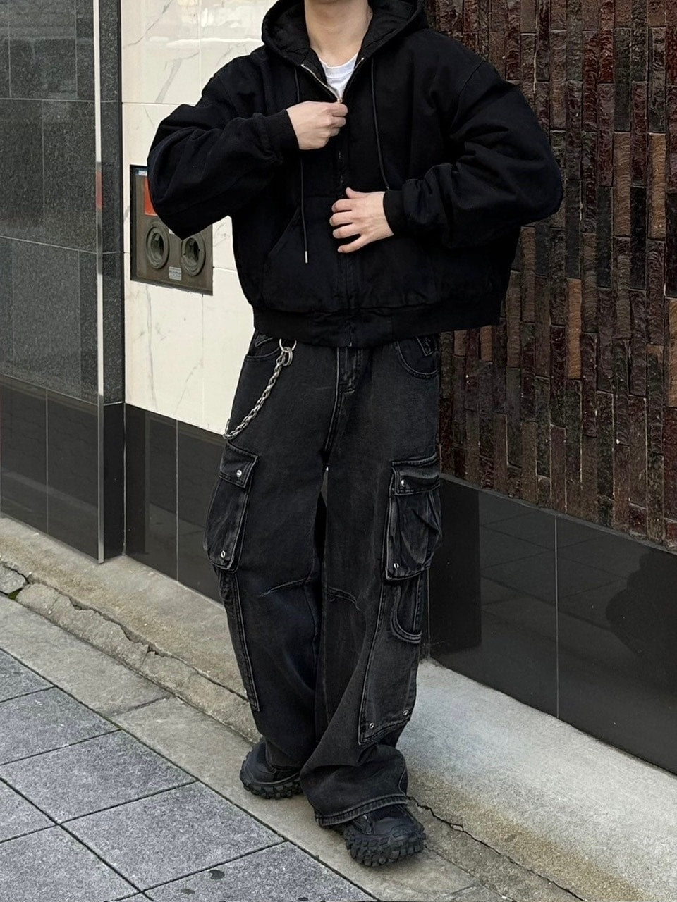 受注制【Chikashitsu +】cropped hooded work blouson (2color) / 【チカシツプラス】クロップドフードジップアップパーカーワーク長袖ブルゾン