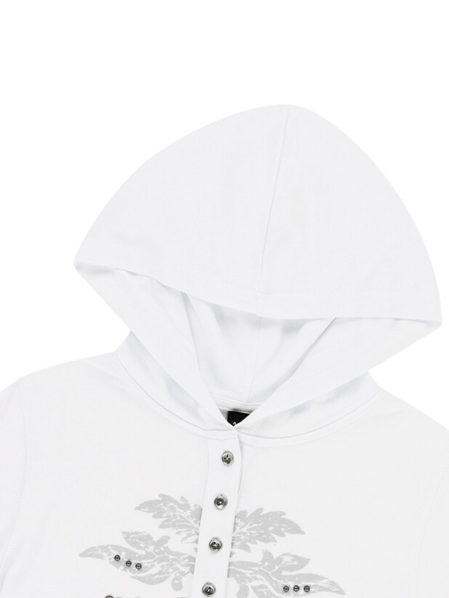 【AAKAM】Studded Leaf Hooded Long Sleeve