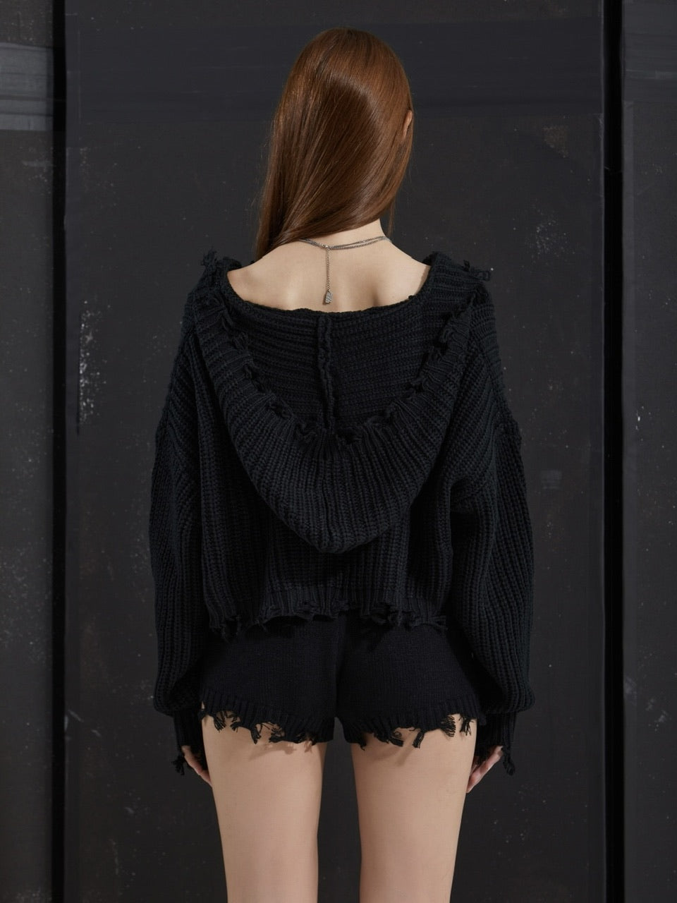 【GATELESS】RIB KNIT ZIP-UP HOODIE