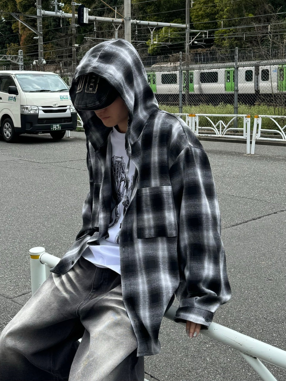 受注制【Chikashitsu +】tartan check hooded shirt (3color) / 【チカシツプラス】タータンチェックフード付き長袖シャツ
