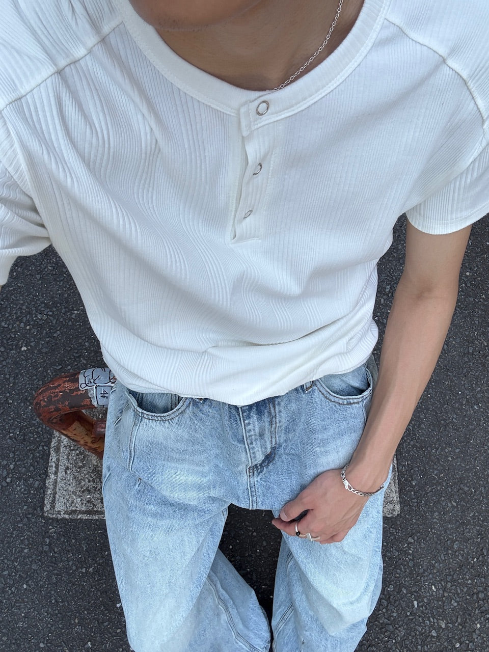 受注制【Chikashitsu +】henley neck half sleeve tee (3color