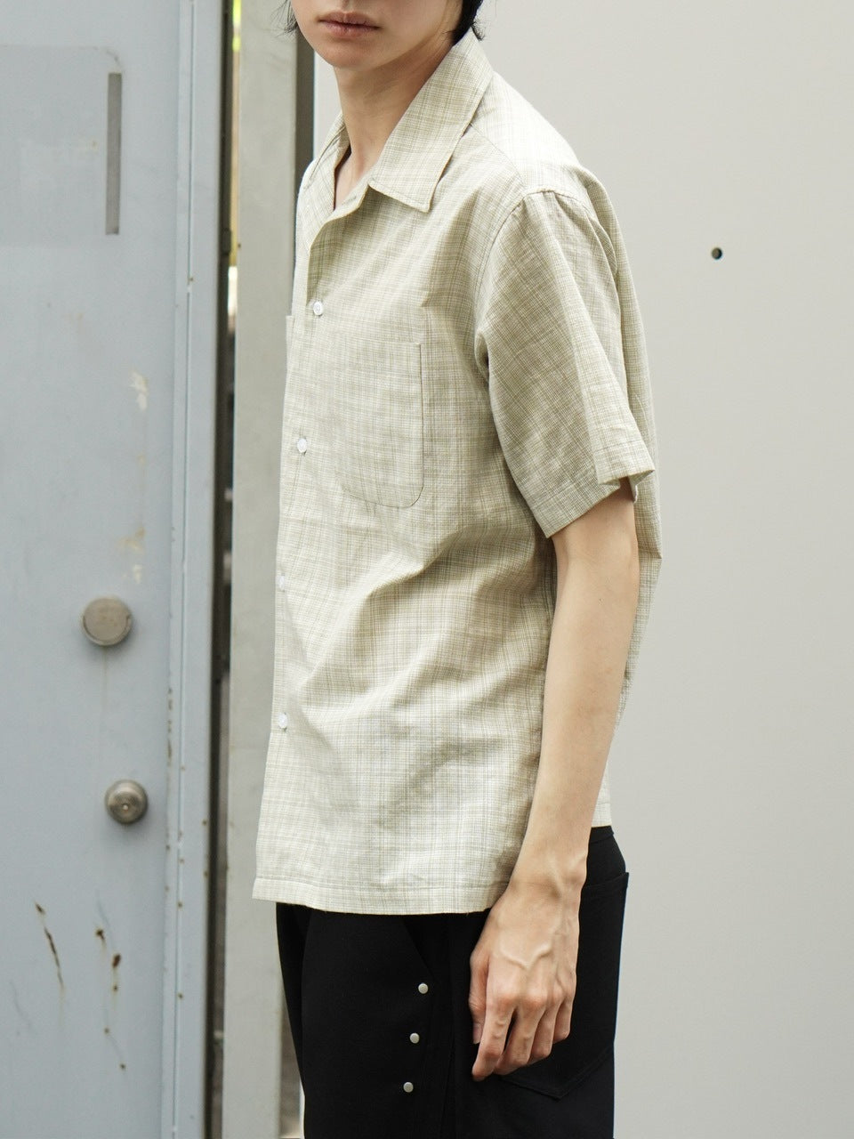 東京店WEB限定受注制【Chikashitsu +】Open collar check shirt (2color)