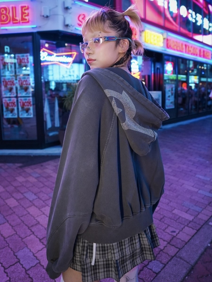 【NMTXU】rhinestone design zip parka / 【エヌエムティーエックスユー】ラインストーンデザインダブルジップパーカー