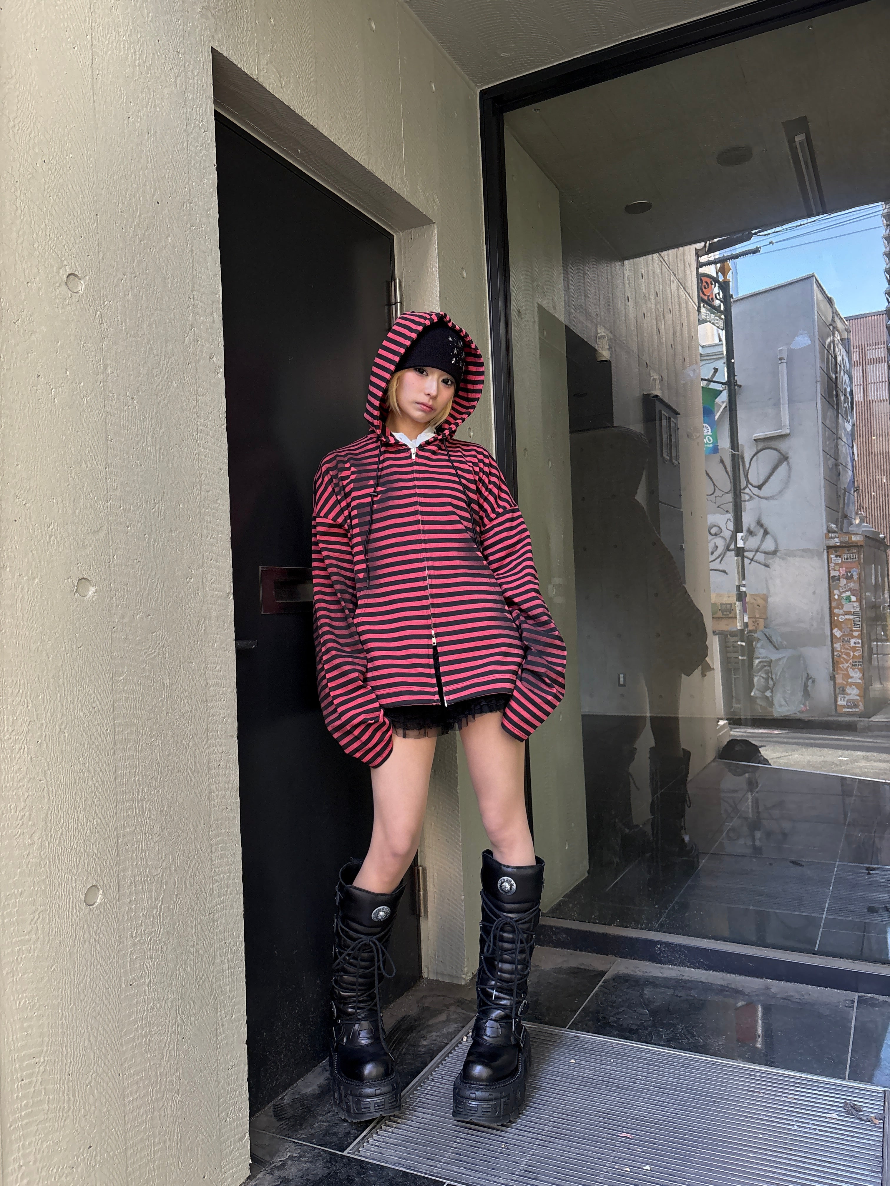 Never mind the XU】spray cross zip up hoodie (3color) – PRESSING