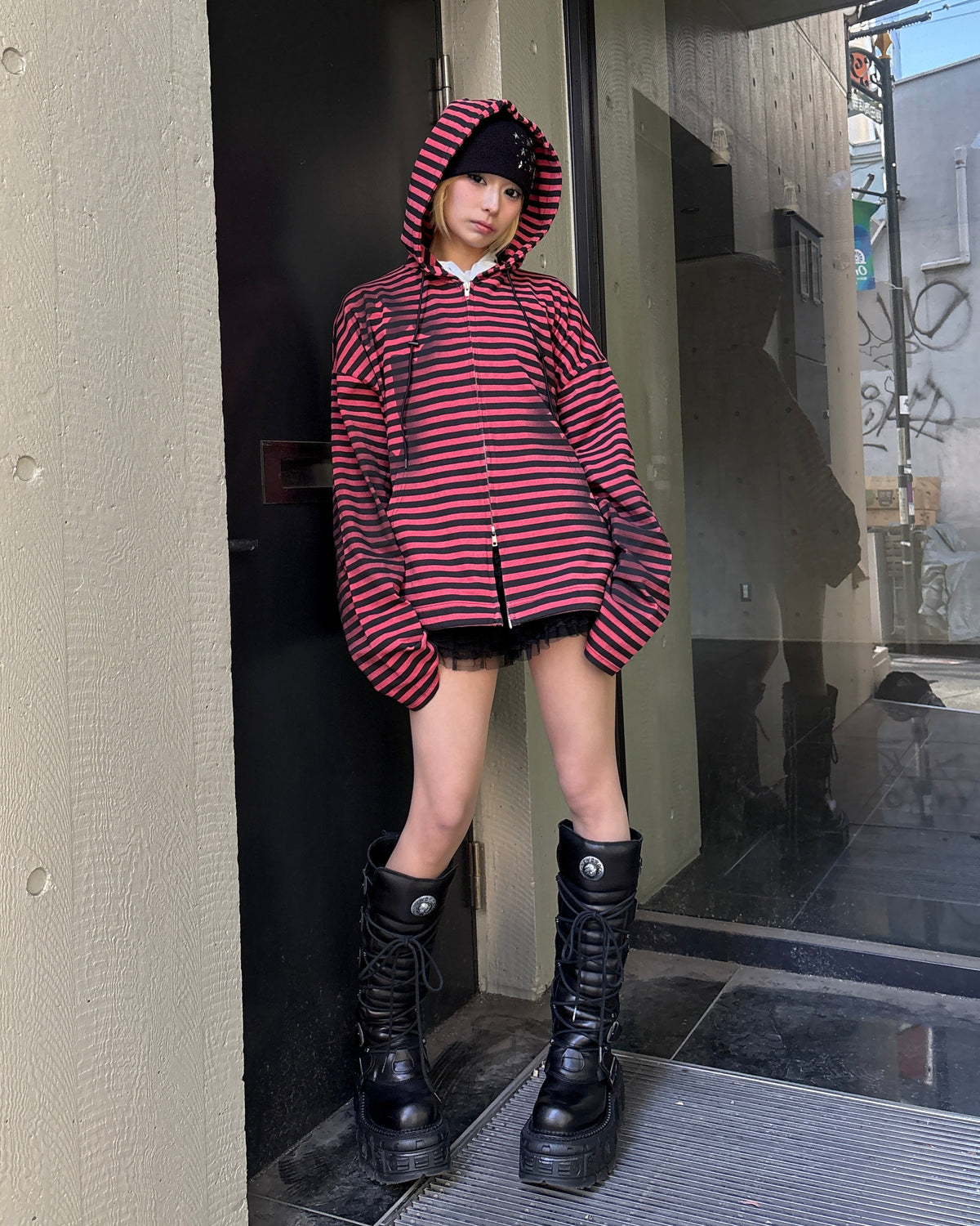 【Never mind the XU】spray cross zip up hoodie (3color)