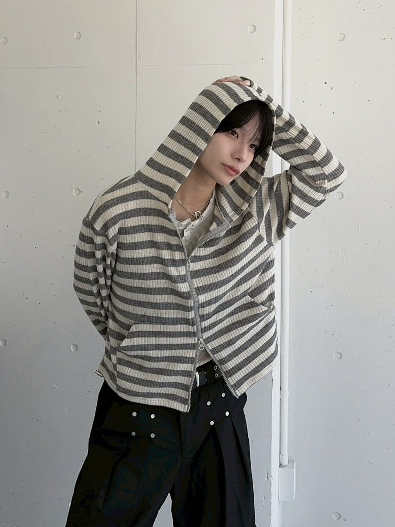 受注制【LUV CODE】stripe zip hoodie 2 (3color)