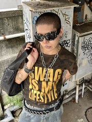 国際配送【Never mind the XU】camouflage logo print T-shirt