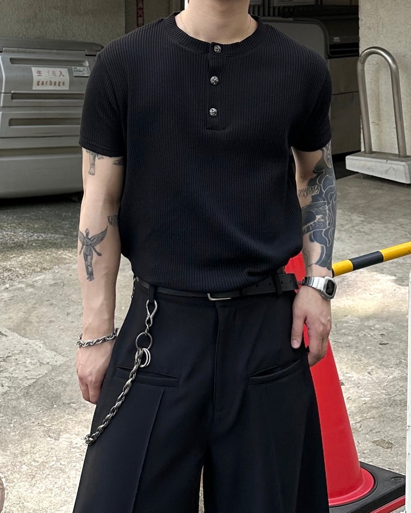 大阪店WEB限定受注制【Chikashitsu + 】button point henley neck t-shirt (3color)