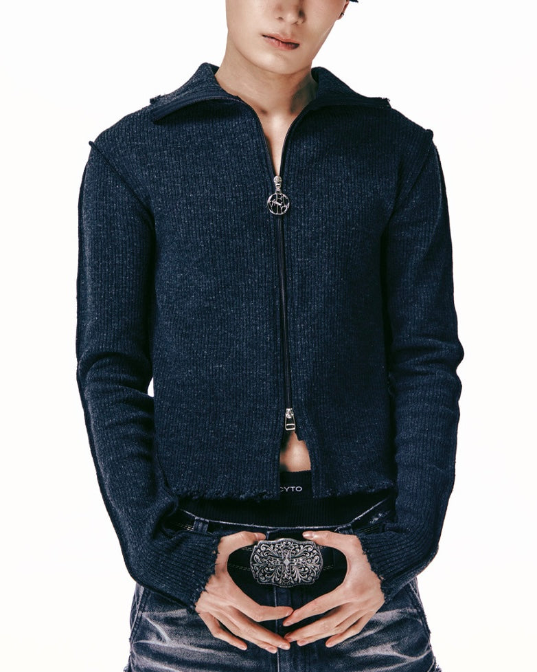 【LECYTO】Destroyed Lip Knit Zip-Up