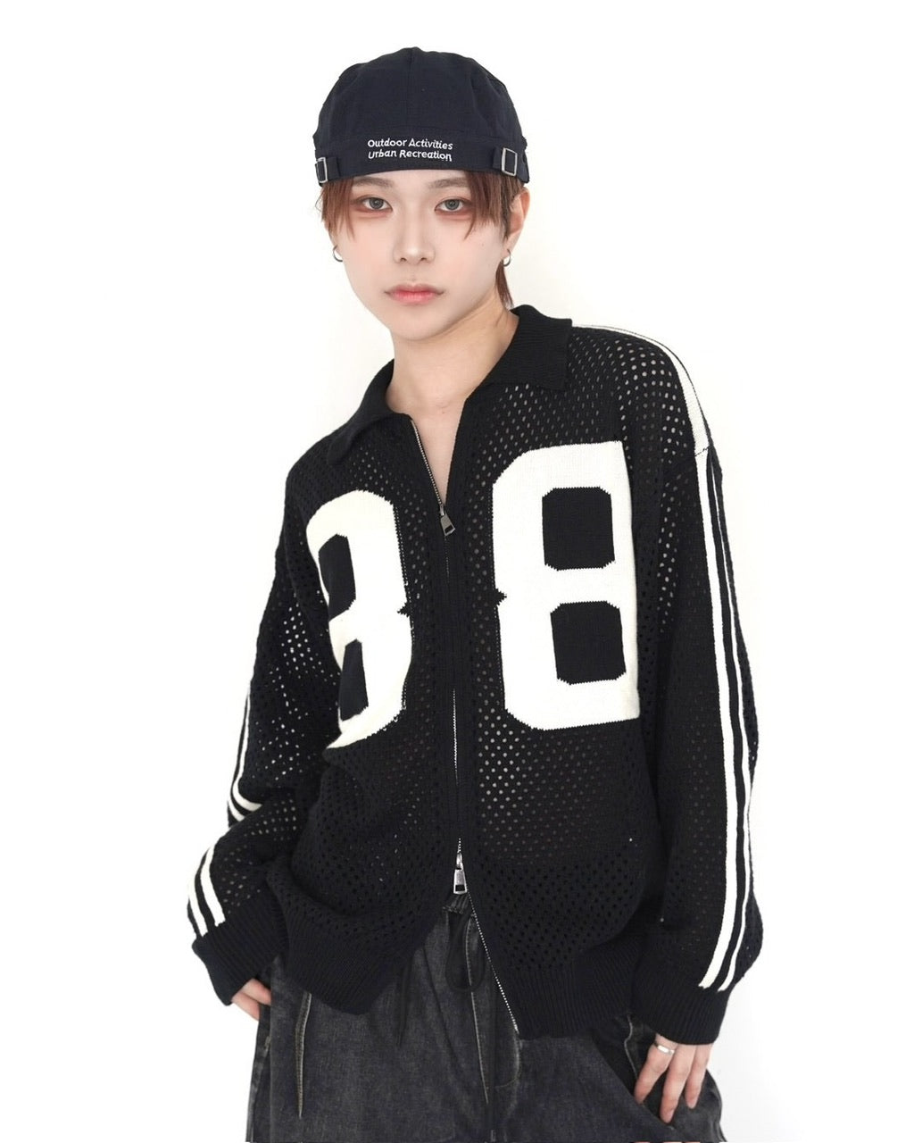 受注制【LUV CODE】mesh zip up knit (2color)