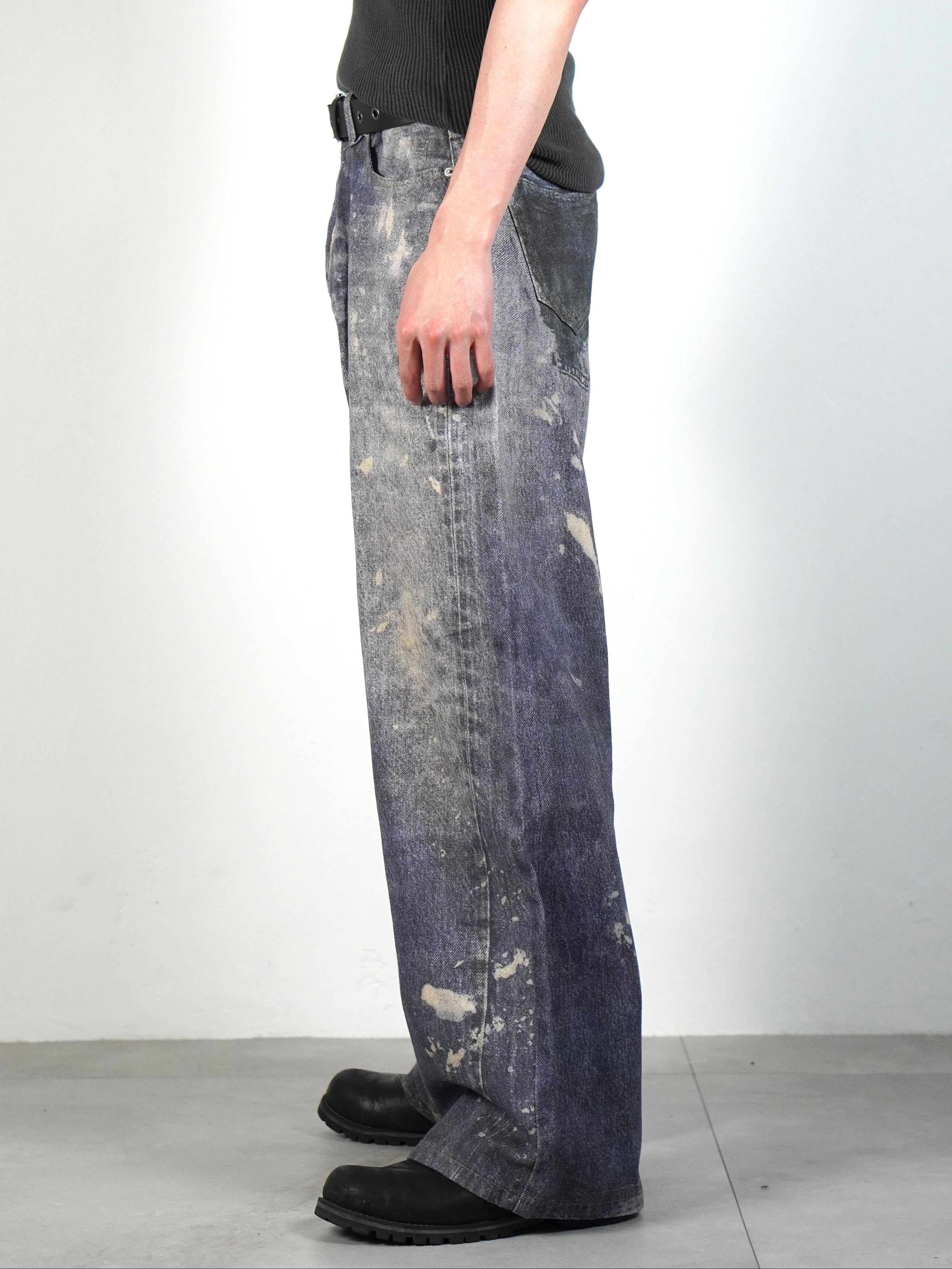 受注制【Chikashitsu +】degital print wide denim pants