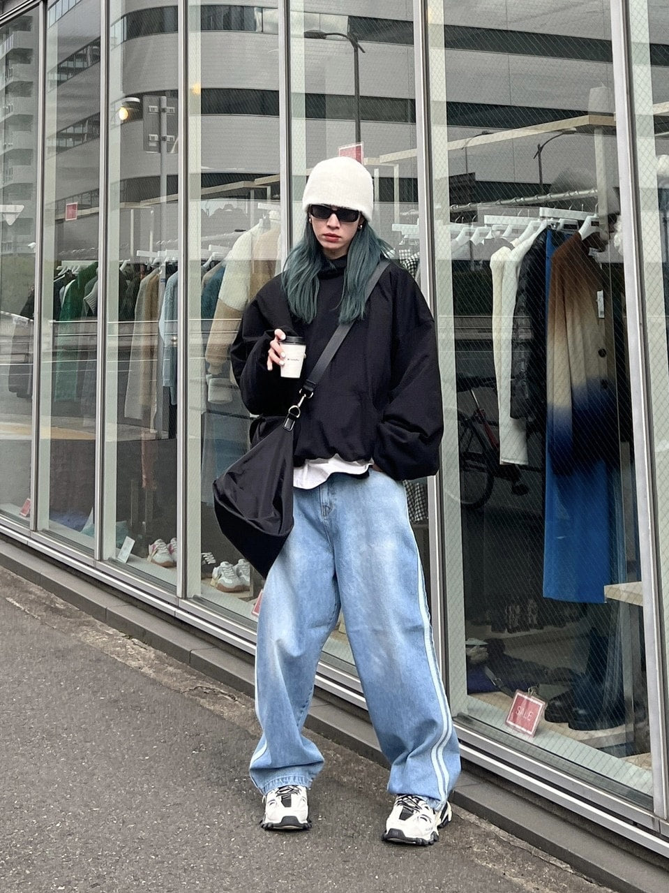 受注制【Chikashitsu +】oversized side line denim pants (2color)