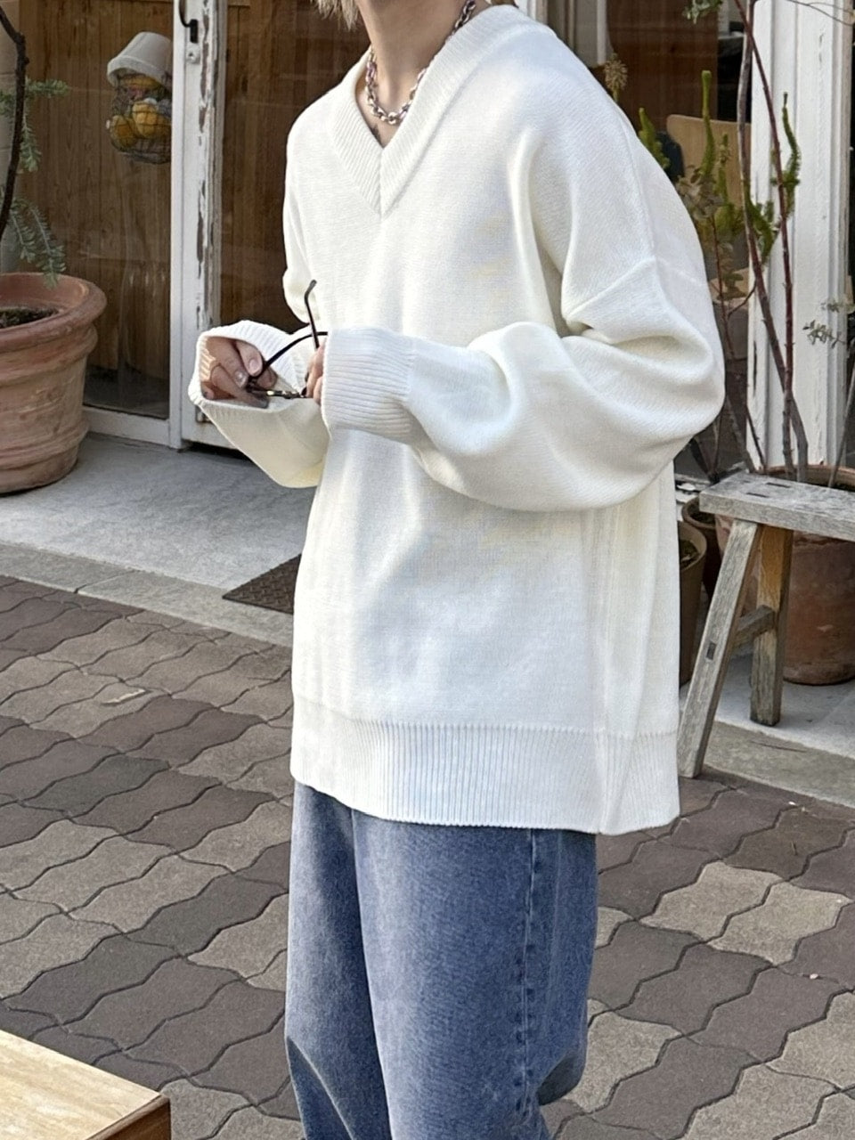 大阪店WEB限定【Chikashitsu +】basic v neck knit (4color)