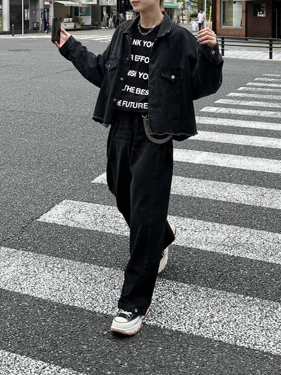 【Chikashitsu +】snap button denim pants (2color)