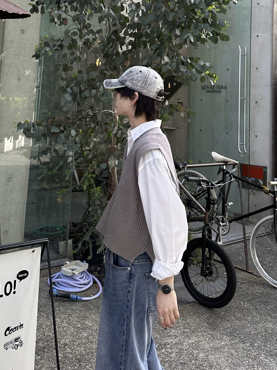 大阪店WEB限定受注制【Chikashitsu +】cropped box vest (2color)