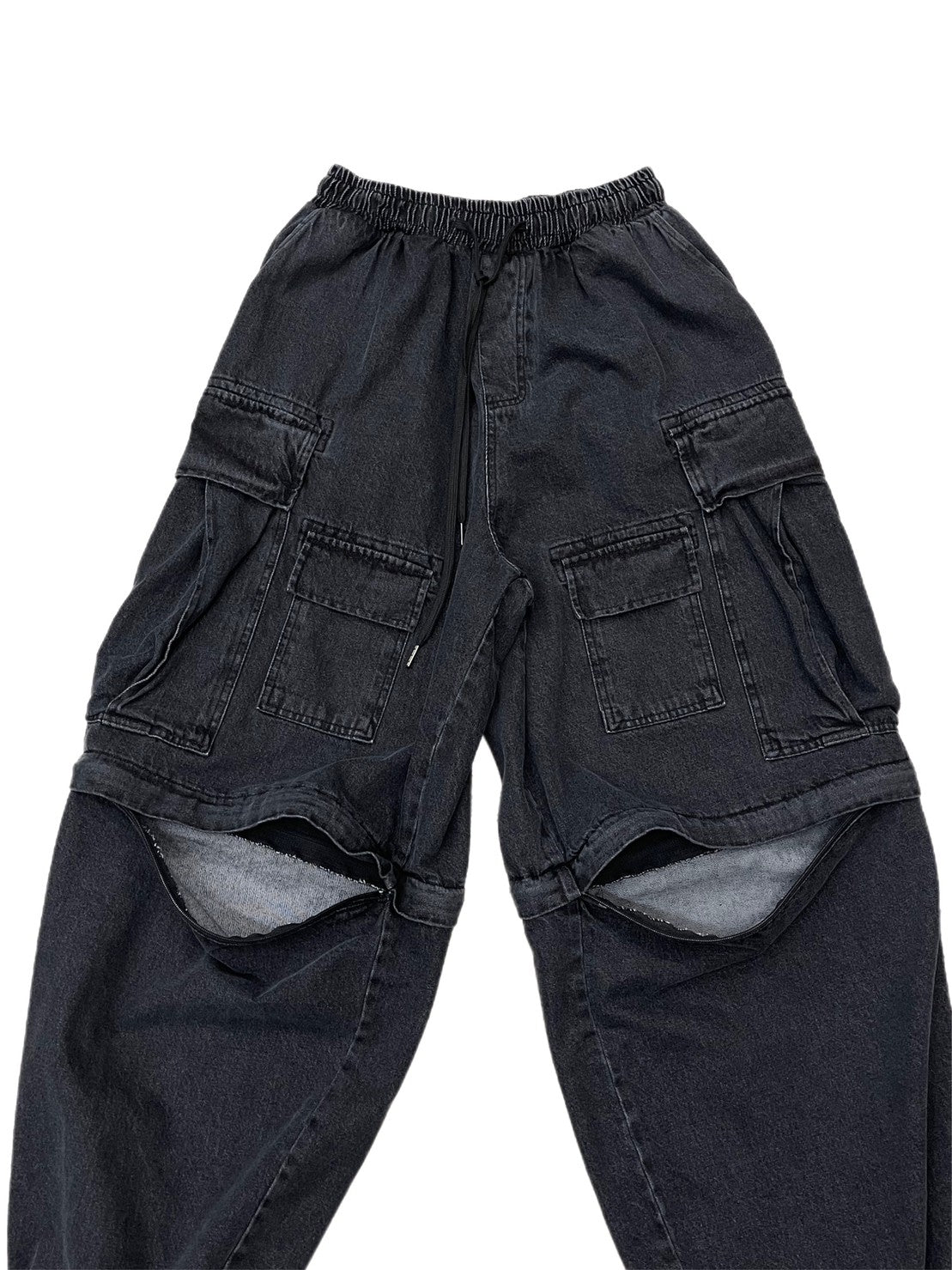 受注制【Chikashitsu +】2way heavy pocket denim cargo pants (2color)