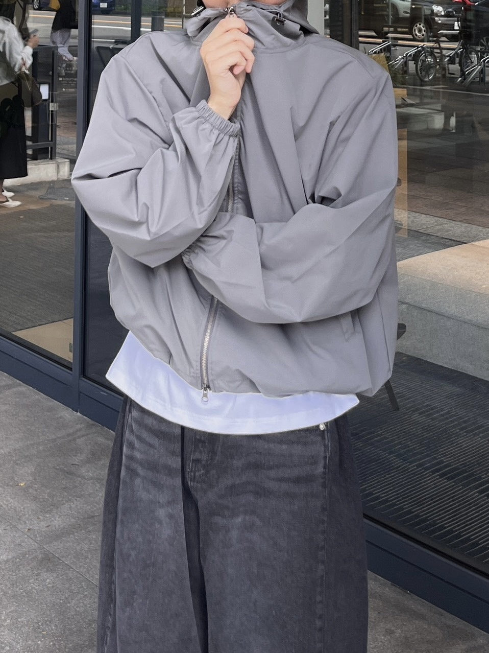 受注制【Chikashitsu +】unisex cropped hooded blouson (3color) / 【チカシツプラス】ユニセックスクロップドフード長袖ブルゾン