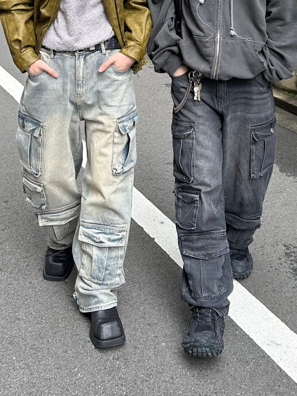受注制【Chikashitsu +】vintage wash cargo denim pants (2color)