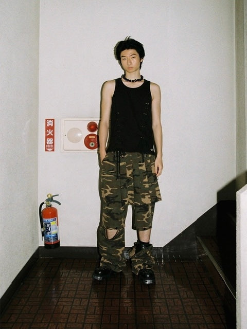 【ESC STUDIO】skirt layered snap pants