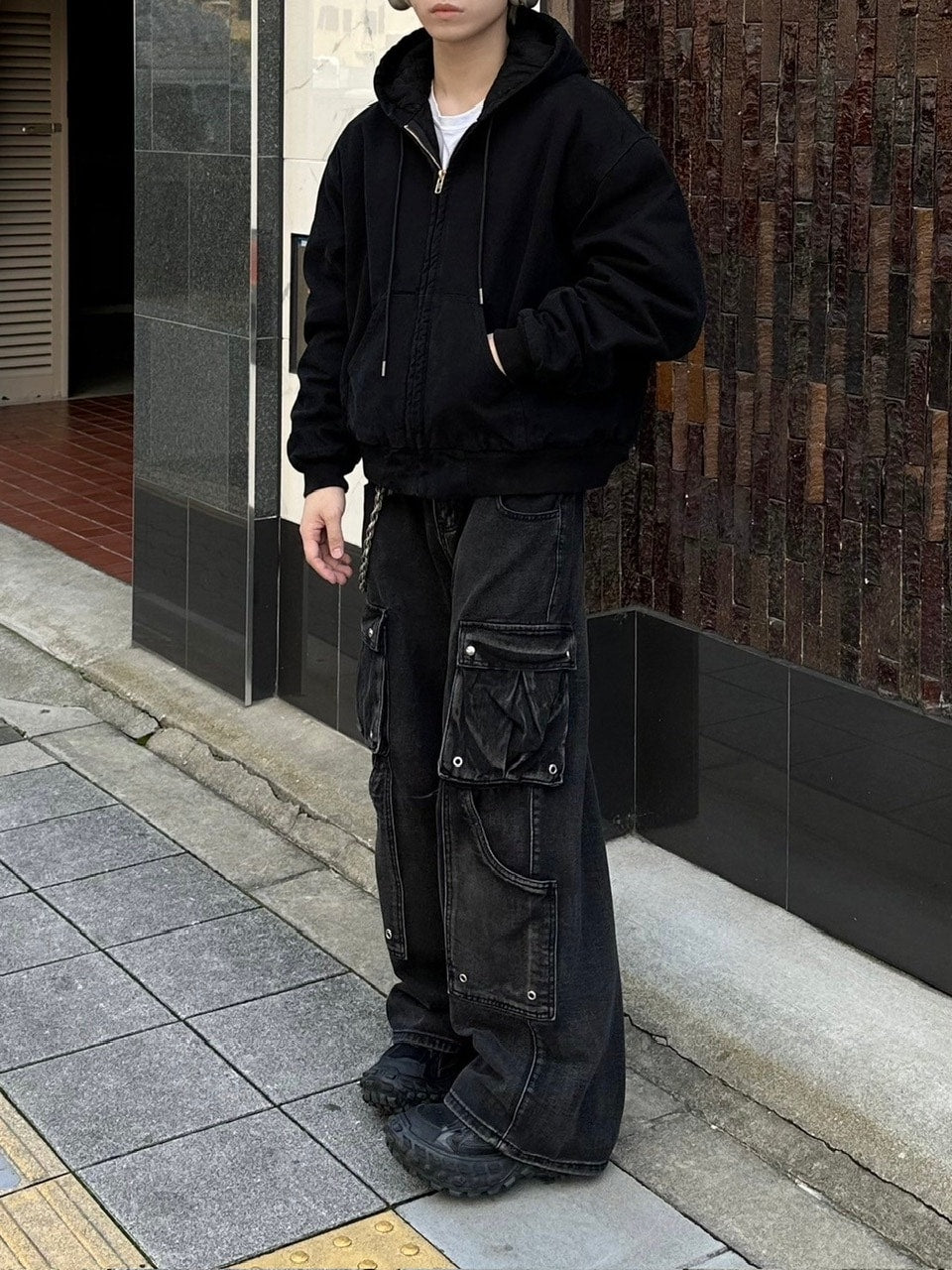 受注制【Chikashitsu +】cropped hooded work blouson (2color) / 【チカシツプラス】クロップドフードジップアップパーカーワーク長袖ブルゾン