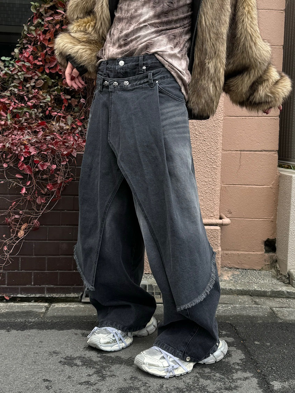 受注制【Chikashitsu +】wrapping design denim skirt (2color)