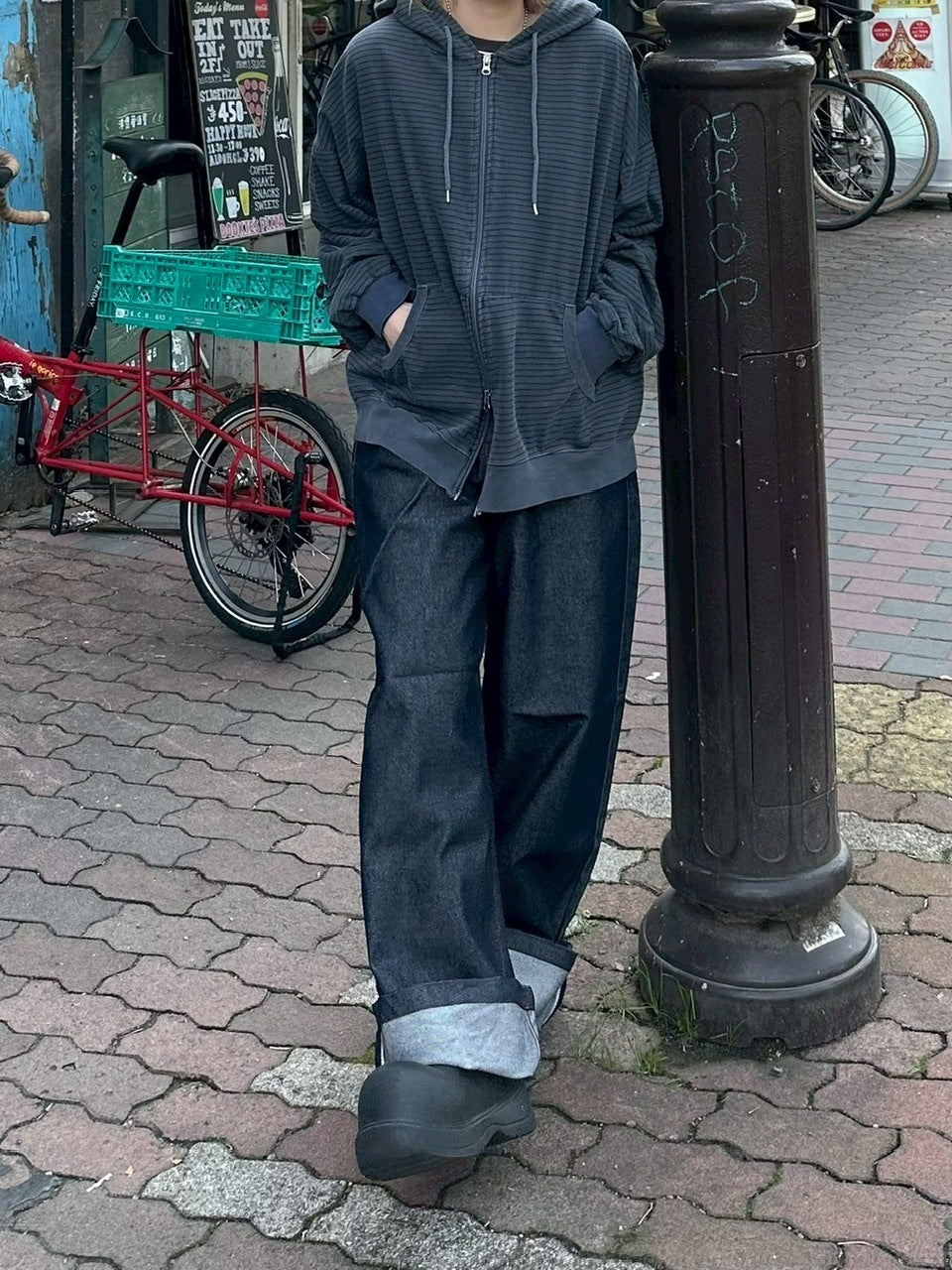 【youll】pigment border zip up hoodie (3color)