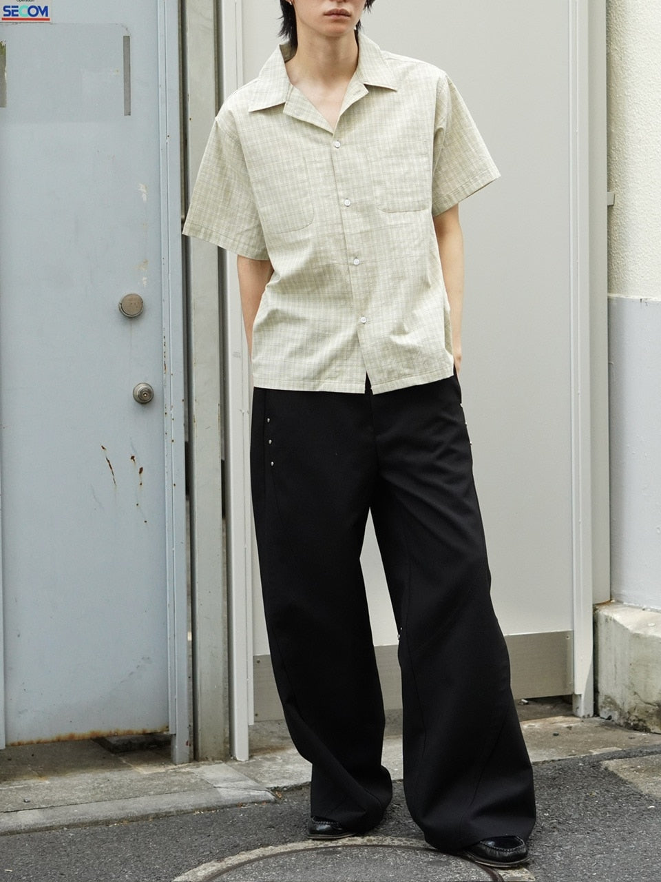 東京店WEB限定受注制【Chikashitsu +】Open collar check shirt (2color)