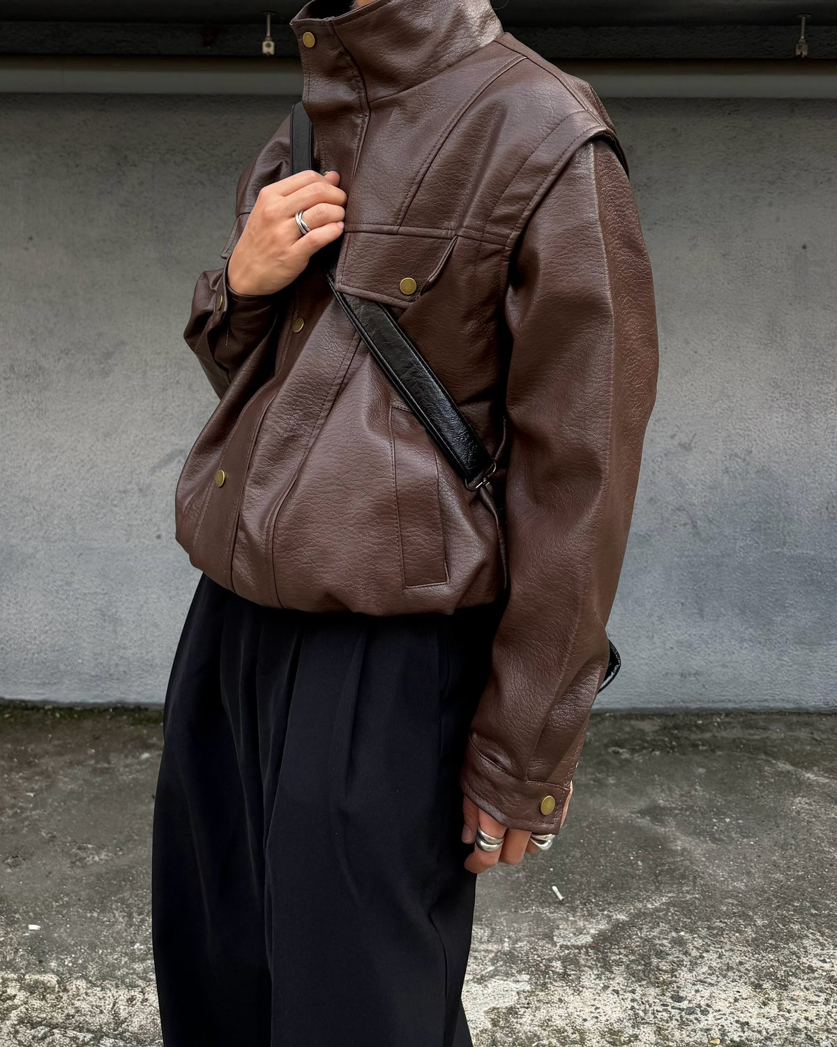 国際配送【RENOL】faux leather collared jacket