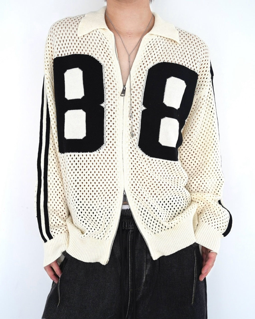 受注制【LUV CODE】mesh zip up knit (2color)