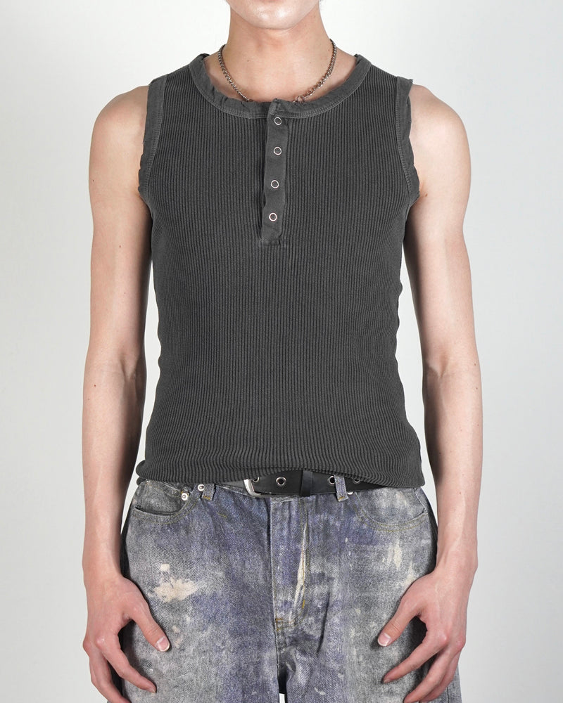 受注制【Chikashitsu +】pigment henley neck sleeveless (3color)