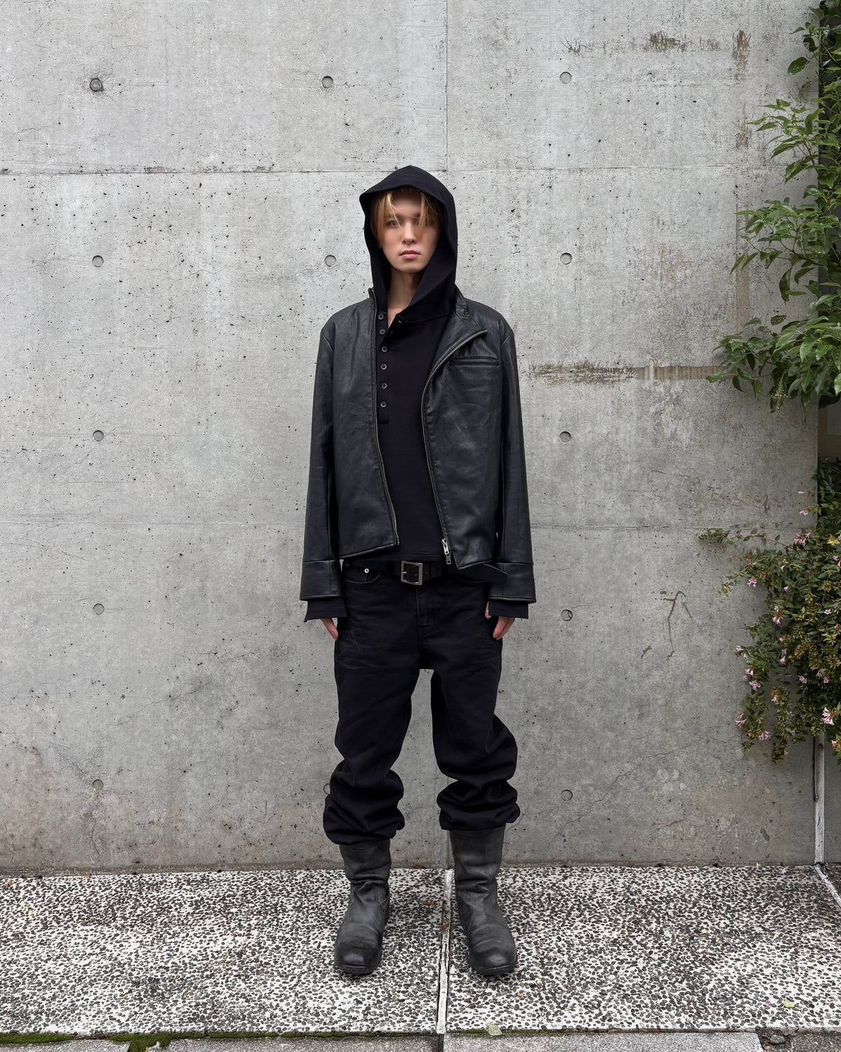 【Lee fi Ne】 Offset Hooded Henley Top