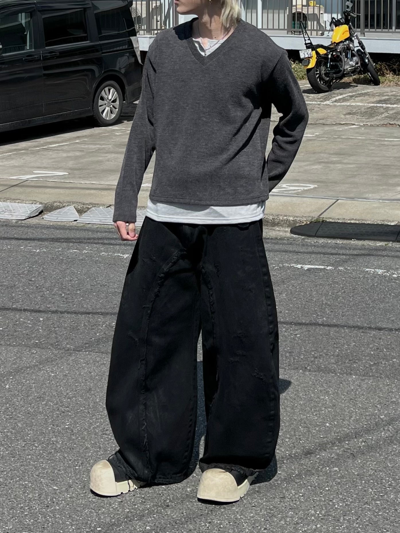 大阪店WEB限定受注制【Chikashitsu +】layered v-neck knit (3color)