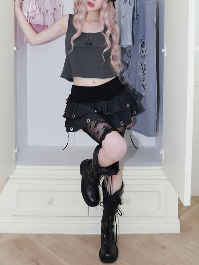 【CHERRYQUIRI】Soft Punk Eyelet Skirt