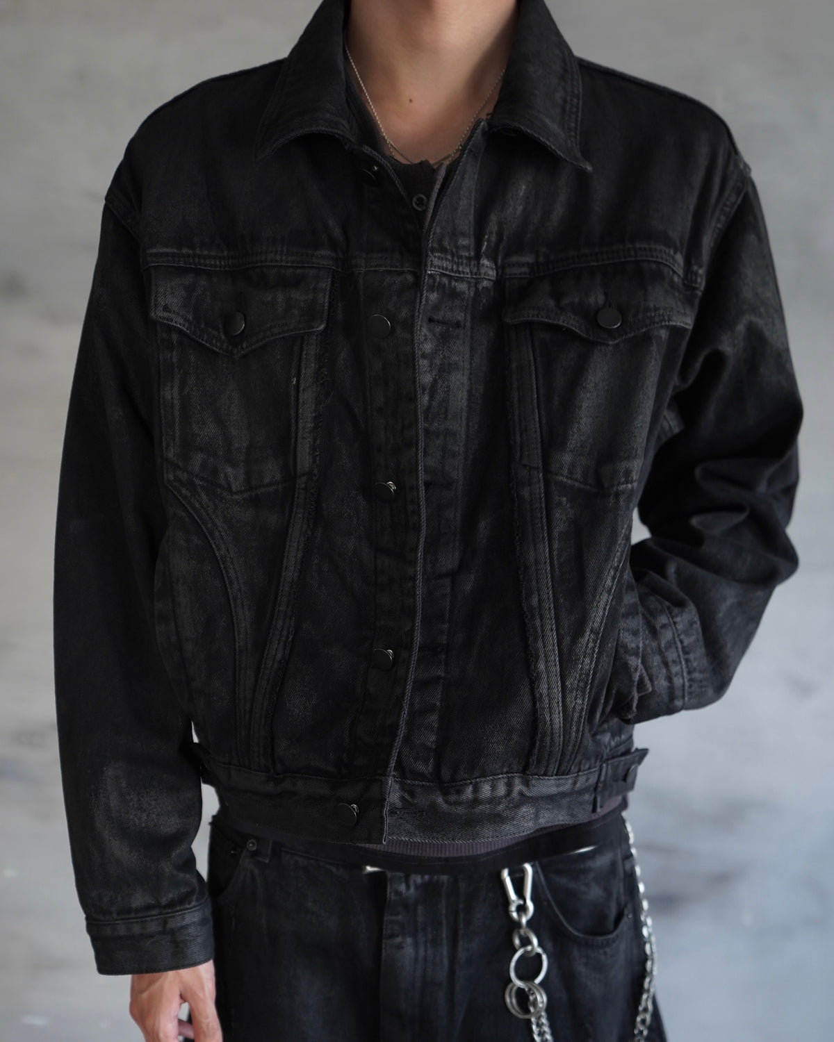 【CHIKASHITSU PLUS HIGH】Washed coating denim jacket