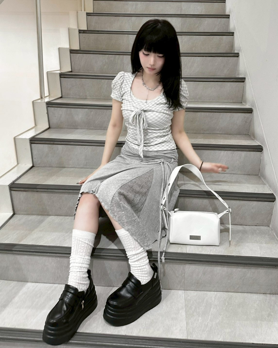 受注制【nmtc+】French Ribbon Check Top (2color)